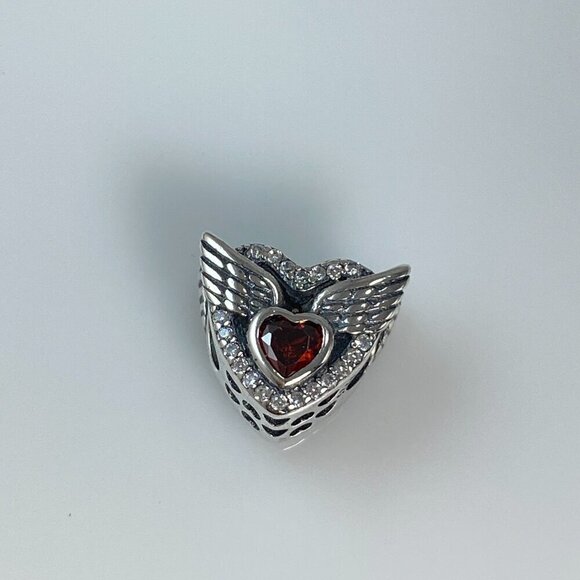Sterling Silver Red Cubic Zirconia Heart with Wings Charm - Picture 5 of 13